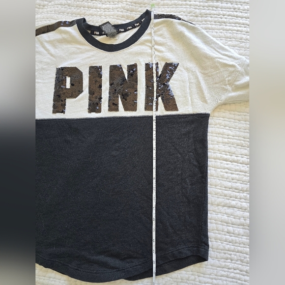 Victorias Secret Pink GRAPHIC Sequins Bling Varsity Crew LIM ED Sweatshirt S - Picture 7 of 8